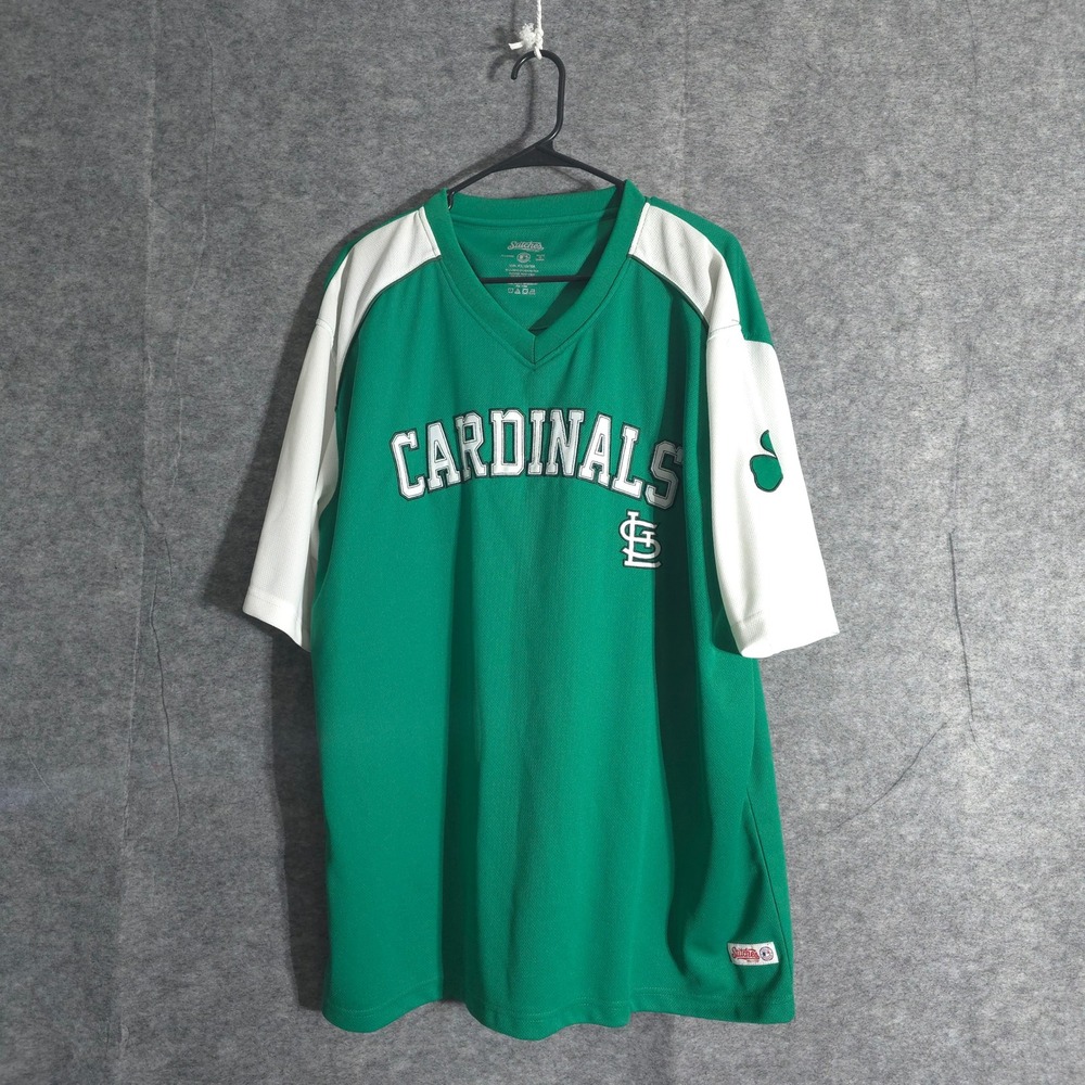 Stitches St Louis Cardinals Baseball Jersey Green White XL V-Neck Short Sleeve
